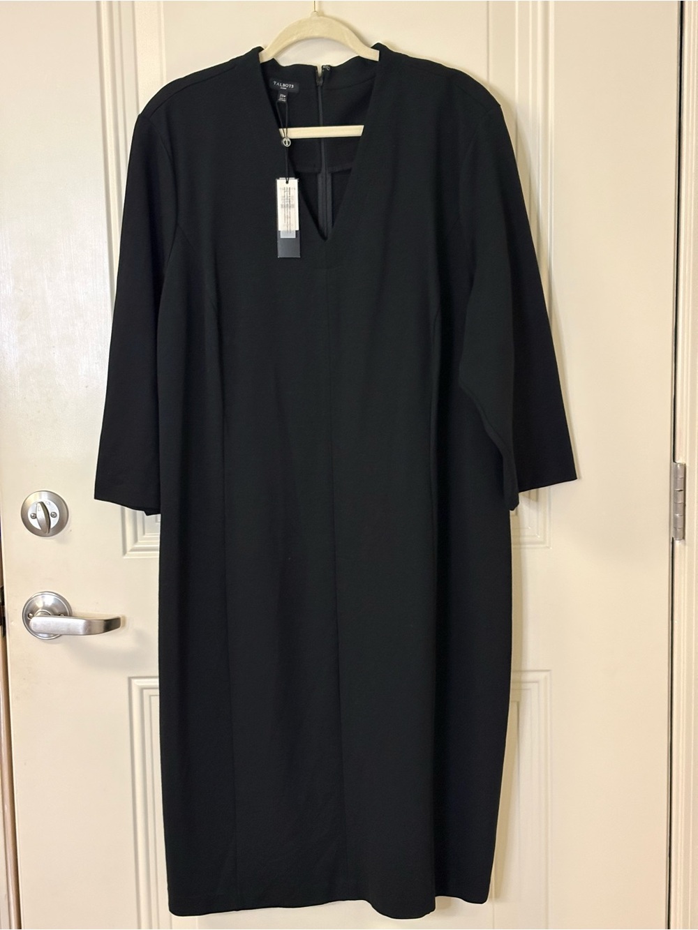 NWT Talbots Black Midi Shift Dress with Split V-Neck 3/4 Sleeves SZ 22W $149
